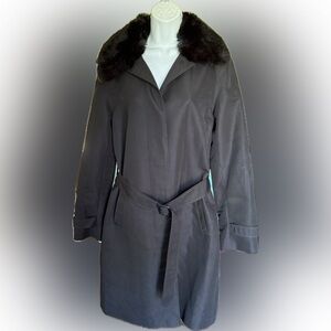Lauren Ralph Lauren Faux Fur Belted Black Trench Jacket Coat